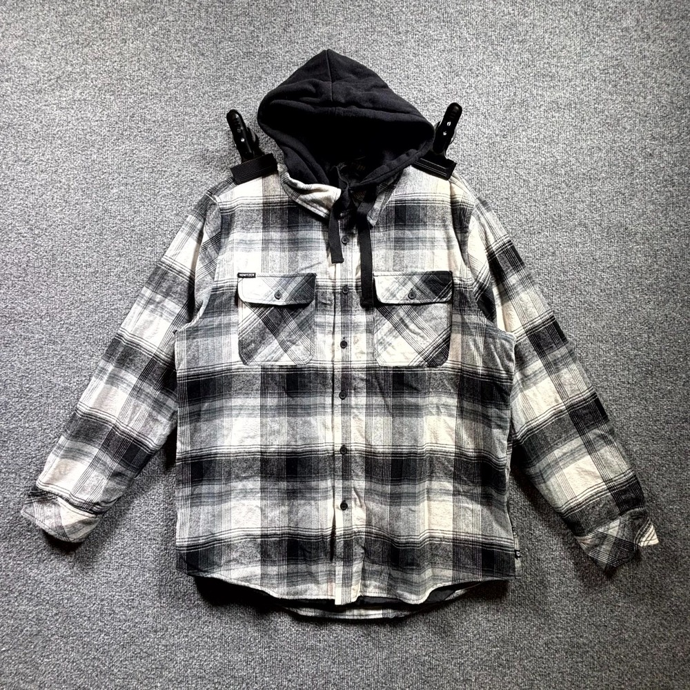 Howitzer Defend Flannel Shacket Men's XL Black White Plaid Graphic Lining Hooded